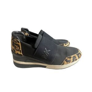Michael Kors FELIX Wedge Slip On Sneakers Sz 9.5 M Black Cheetah Print Calf Hair